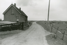 SH_SCHUDDEBEURSEDIJK_01 De Schuddebeursedijk richting het westen. In het midden het gemaal De Biersum; ca. 1957
