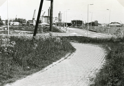 SP_SCHENKELWEG_048 De Schenkelweg met op de achtergrond de bedrijven op het Industrieterrein Haven; 29 mei 1985
