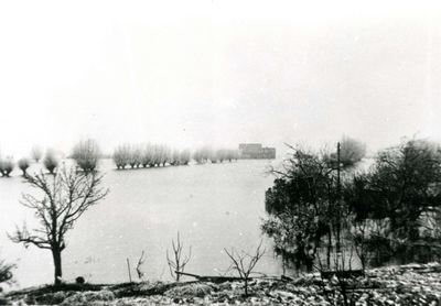 ZL_WATERSNOODRAMP_073 Boerderij in het water, gezien vanaf de Drogendijk; Februari 1953