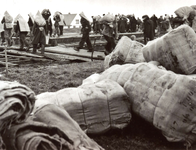 ZL_WATERSNOODRAMP_099 Het lossen van zandzakken; Februari 1953