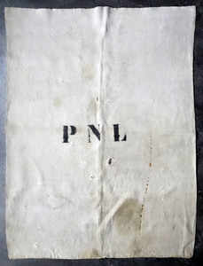 NLP008 Voedselzak met de initialen PNL van Pieter Nieuwland (1833-1911)Info van Pieter .J.J. Kome, Rockanje: “Ik ...