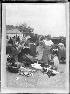 GN3295 Prent met vrouwen en eenden; ca. 1920