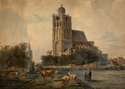 A0019 Gezicht op de Catharijnekerk vanaf de Zuidwal. Aquarel van Balthasar Joosz; 1810