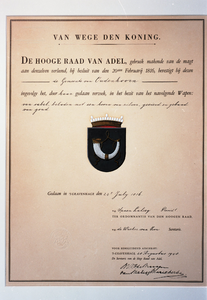 B0011 Gemeentewapen, zoals door de Hoge Raad van Adel toegekend aan Oudenhoorn; 24 juli 1816