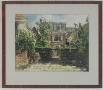 F0121 Aquarel van M.L. Middelhoek van het kantoor van het waterschap De Brielse Dijkring aan de Nobelstraat, 1975; 2003