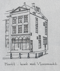 1030-73 Pand De Tympaan op de hoek Vlasmarkt/Markt te Middelburg