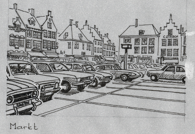 1030-74 Geparkeerde auto's op de Markt te Middelburg