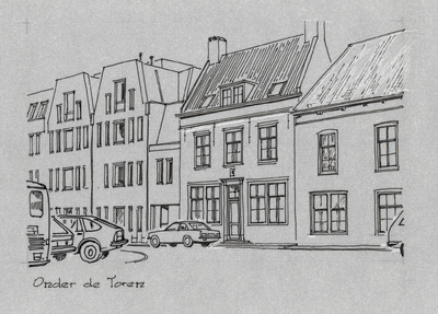 1030-93 Onder de Toren. Koorkerkhof te Middelburg met links een kantoor van de Provinciale Griffie