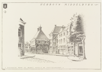 117-3 Herbouw Middelburg Doorkijk naar de Markt vanuit de Pottenmarkt. De Markt te Middelburg, vanuit de Pottenmarkt