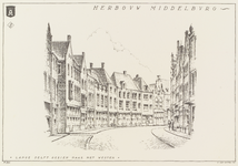 117-8 Herbouw Middelburg. Lange Delft gezien naar het westen. Gezicht in de Lange Delft te Middelburg, naar het westen