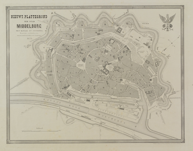 15-I Nieuwe plattegrond der stad Middelburg ... Plattegrond van de stad Middelburg met kanaal, spoorweg, riolen, wijken ...