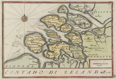 152 Contado di Zelanda. Kaart van Zeeland.Uit een Italiaanse uitgave van Vincenzo Coronelli, Venetië, (circa 1700)