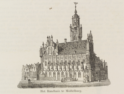 257 Het Raadhuis te Middelburg. Gezicht op het stadhuis aan de Grote Markt te Middelburg, met aangrenzende panden en ...