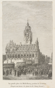 289 La grande place de Middelbourg pendant la kermesse. Gezicht op de Grote Markt te Middelburg tijdens de kermis.Uit: ...