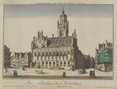 298 Vue de la Maison de Ville de Middelbourg. Het Stadhuis te Middelburg. Gezicht op het stadhuis aan de Grote Markt te ...