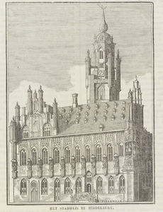 313 Het stadhuis te Middelburg. De voorgevel van het stadhuis aan de Grote Markt te Middelburg.Uit: De Aardbol: ...