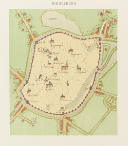 336 Middelburg. Plattegrond van Middelburg circa 1550