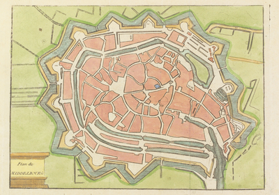 338 Plan de Middelbourg. Plattegrond van de stad Middelburg