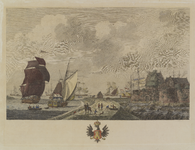 367 Gezicht op de rede en het fort van Rammekens te Ritthem, met schepen op de voorgrond en personen op de dijk, en ...