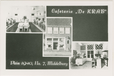 A-1312 Cafetaria De KRAB Plein 1940, No. 7, Middelburg. Drie impressies van cafetaria De KRAB aan het Plein 1940 te ...