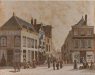 A-330 De Markt te Middelburg (hoek Lange Delft, met drukkerij van de gebr. Abrahams, en de Gravenstraat)