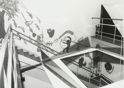 B-1814XXI Een beschilderde muur van een trappenhuis in het in mei 1993 gesloopte Huis van Bewaring staande tussen de ...