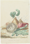 H-92 Nid de Pinçons, Poires et Pommes. Een compilatie van een nest eieren met een eikentak, peren en appels ...