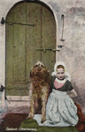 P-1251 Zeeland. (Walcheren).. Meisje in Walcherse dracht met hond.