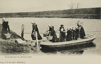 P-1322 Overzetveer te Arnemuiden. Arnemuidse visleursters op het overzetveer van het Arnekanaal, overgezet door J. Lasoe.