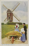 P-1398 Op Zuid-Beveland (Zeeland).. Twee vrouwen en een man in Zuid-Bevelandse dracht met een handkar beladen met stro. ...