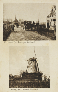 P-1650 Kerklaan, St. Laurens, Zeeland. / Molen St. Laurens Zeeland.. Gezichten op de molen en de Kerklaan te Sint ...