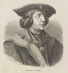 PT-22 Maximilaan van Oostenrijk. Maximiliaan van Oostenrijk, regent over de Nederlanden (1482-1494, 1506-1515), met de ...