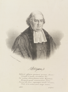 PT-50 Hermanus (J.H.) Royaards (1753-1825), predikant te Middelburg (1782-1785), hoogleraar, in toga. Met facsimile van ...