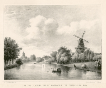 5 Gezicht op het bolwerk bij de Koepoort te Middelburg, met Branderijmolen, en achter de Oostkerk