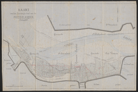 562b Kaart van het Zuidelijk deel van de Mosselkreek, [1895]. Schaal 1:1:5000. , 1 kaart: handschrift, in kleur, linnen ...