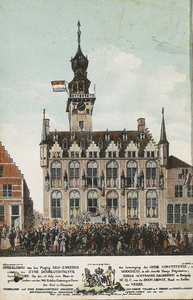 2006 Veere Stadhuis naar een oude kopergravure van 1787. Het zweren van de eed ter bevestiging van de oude constitutie ...
