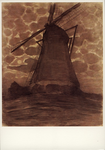 2914 Molen bij avond. Houtskooltekening van Piet Mondriaan van een molen bij avond
