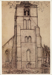 2915 Kerk te Domburg. Tekening van Piet Mondriaan van de Nederlandse Hervormde kerk te Domburg
