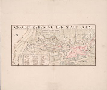 128 circa 1750. Blad [6]. Grondteykening der Stadt Goes. / D.W.C. Hattinga en/of A. Hattinga, circa 1750. Schaal ...