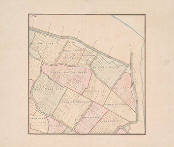 185 1698. Blad [8]. Scherpenisse en Westkerke. Blad 6 / D.W.C. Hattinga en/of A. Hattinga, 1749. Schaal 1:3.670. kaart ...