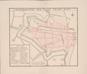 29 1751. Blad [22]. Grondtekening der stadt Veere Ao 1751. / D.W.C. Hattinga en A. Hattinga. Schaal 1:1.780. kaart (1 ...