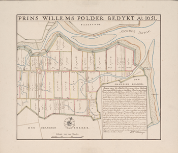 338 1652. Blad [44]. Prins Willems Polder Bedykt A(nn)o 1651. / D.W.C. Hattinga, 1746. Schaal 1:9.600. kaart (1 blad) ; ...