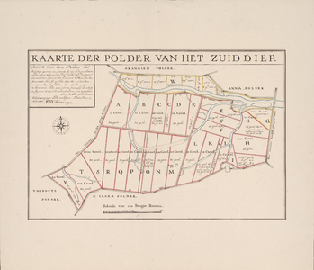 359 1688, 1690. Blad [12]. Kaarte der Polder van het Zuiddiep. Kaart van de Zuiddieppolder, Biervliet-IJzendijke, met ...