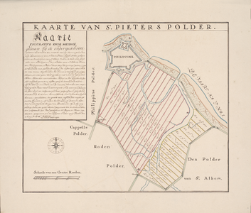 410 1680. Blad [10]. Kaarte van de St. Pieters Polder. Kaart van de St. Pieterspolder bij Philippine. Tekening (pen, ...