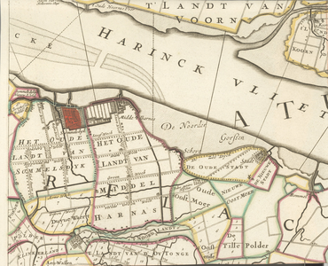 618 (c. 1655). Fragment van de kaart van Visscher (hiervoor no. 95), bevattende Sommelsdijk en omliggend gebied, met ...