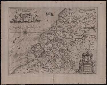 77 [circa 1635]. Zeelandia comitatus. Nobillissimo .... Kaart van Zeeland circa 1635 / Johannes de Knuyt. . Schaal ...