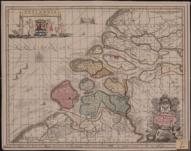 80 [circa 1635]. Zeelandia comitatus. Kaart van Zeeland circa 1635 / P. Schenk. . Schaal 1:267.735. kaart (1 blad) : ...