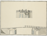 1028 De gesloten draaibrug over de haven van Veere, gebouwd in 1786, afgebroken in 1816, met doorsnede