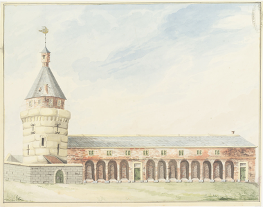 1047 De Gevangentoren of Montfoortse toren te Veere met galerij, van de stadszijde