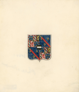 1064c Het wapen van Adolf van Bourgondië, overleden 7 december 1540, (voorheen) op een glas-in-loodraam in de raadzaal ...